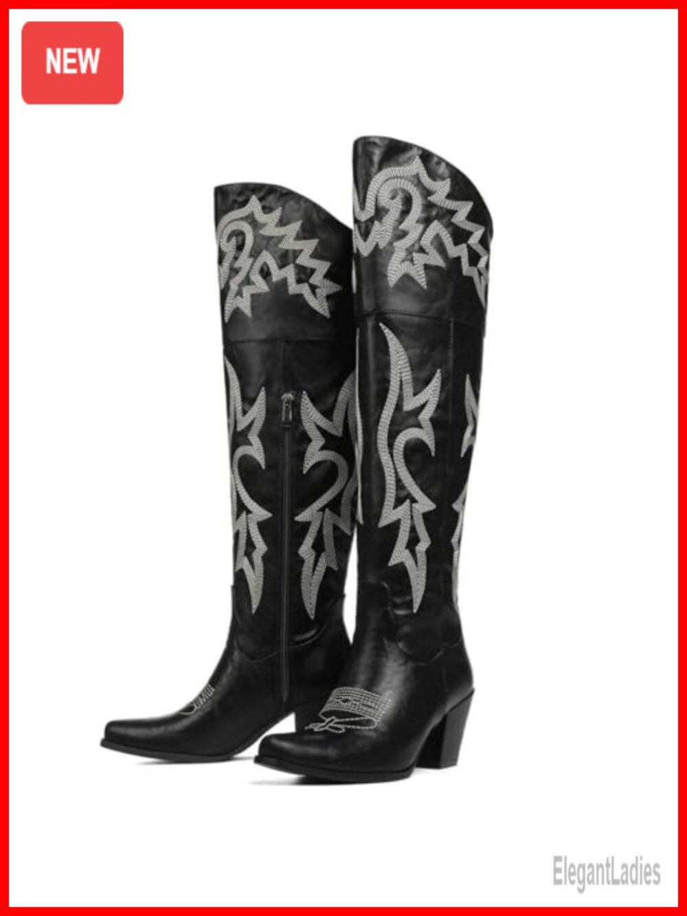 Embroidered Over-the-Knee Cowboy Boots Faux Leather Tall Western